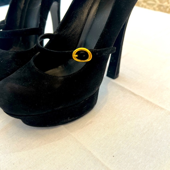 YSL Yves Saint Laurent Brown Suede Tribtoo Mary Jane Platform Heels Size 37 - Picture 6 of 11